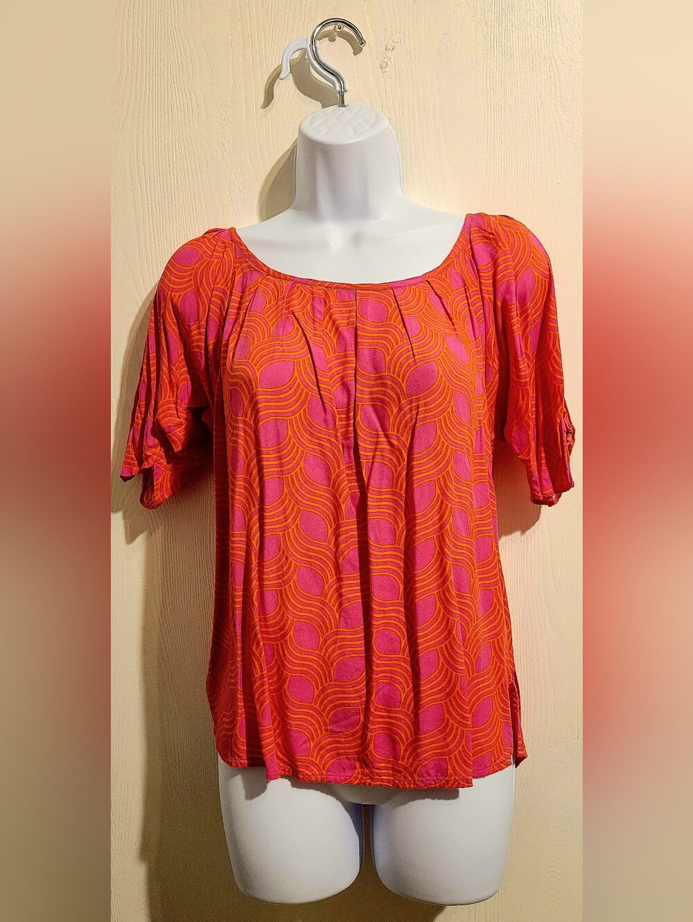 escapada Pink and Orange Patterned Scoop-Neck Tunic